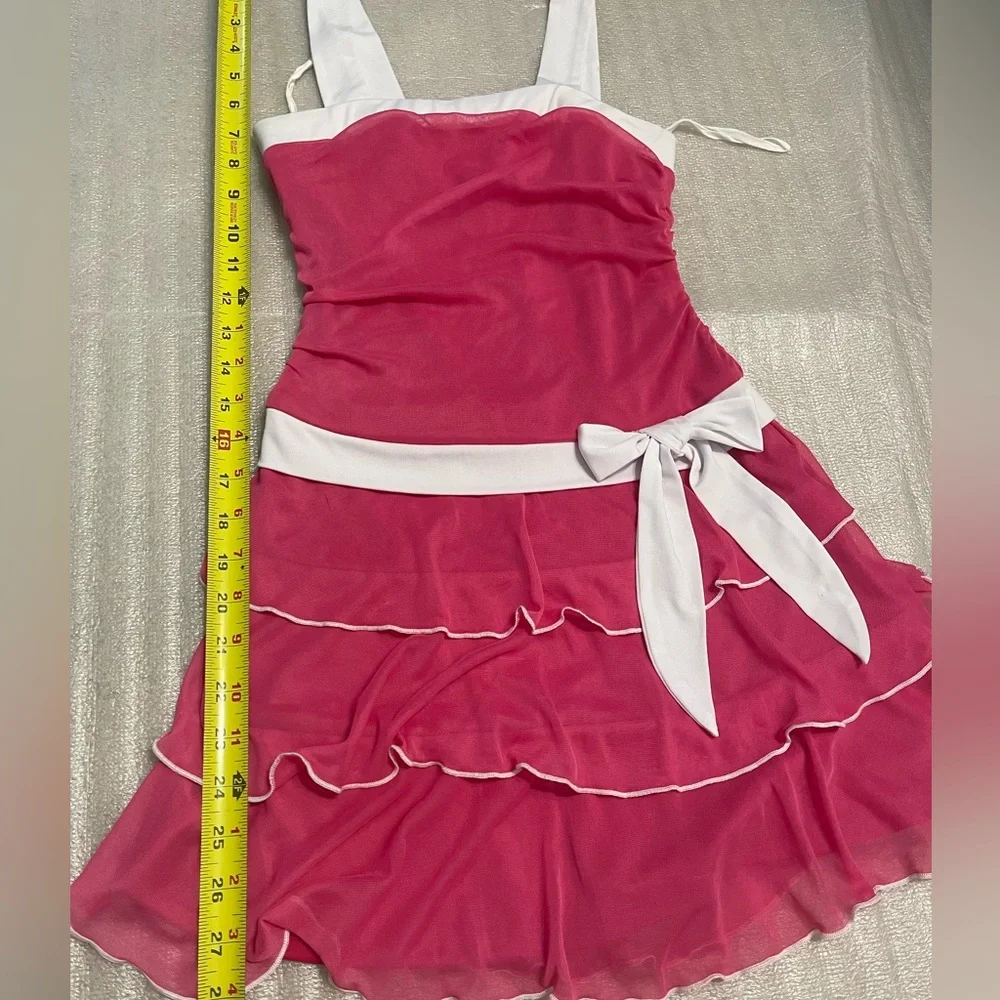 I.N. San Francisco Formal Hot Pink Dress White Straps & Bow Girls Size 10 π - Picture 10 of 16
